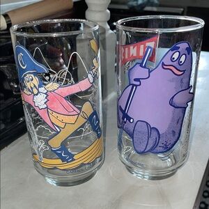 Two 1977 McDonald’s drinking glasses-Captain Crook and Grimace